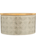 Ceramic Canister With Embossed Pattern And Bamboo Lid 12.3X6.3Cm