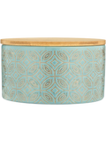 Ceramic Canister With Embossed Pattern And Bamboo Lid 12.3X6.3Cm (1)