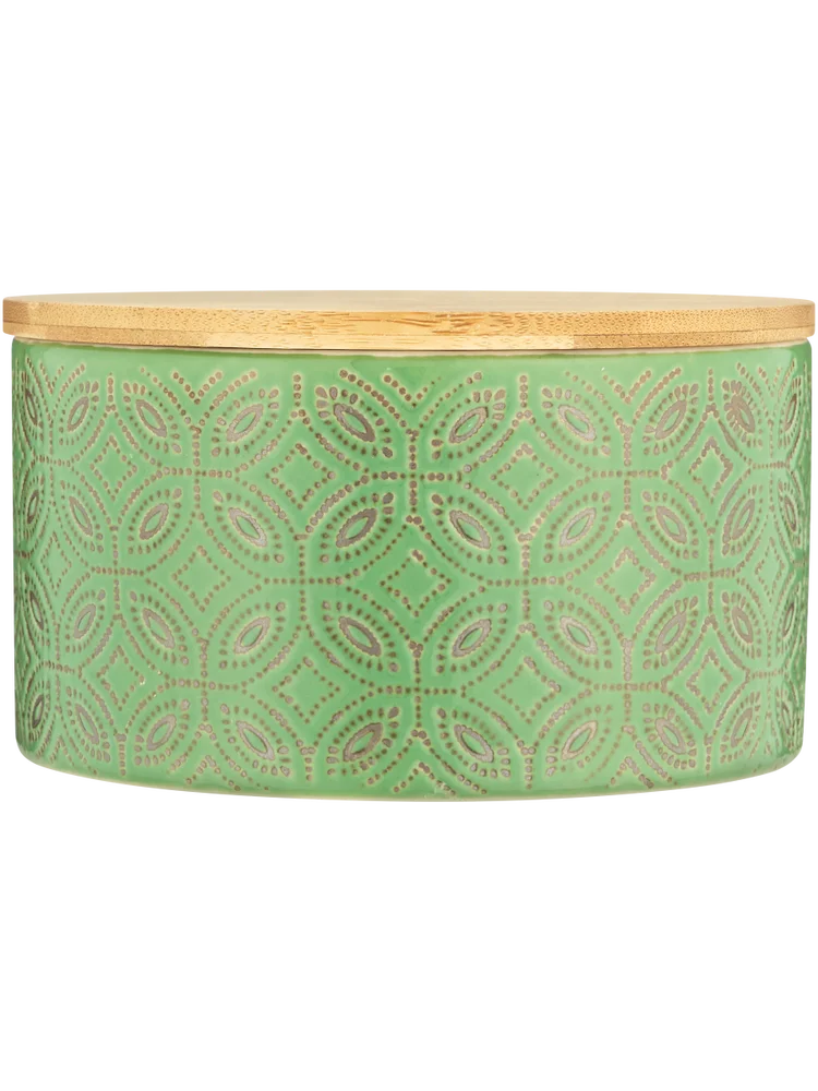 Ceramic Canister With Embossed Pattern And Bamboo Lid 12.3X6.3Cm (2)