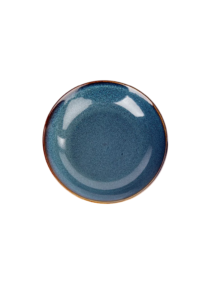 Blue Speckled Ceramic Dining Bowl with Bronze Rim 21x8cm
