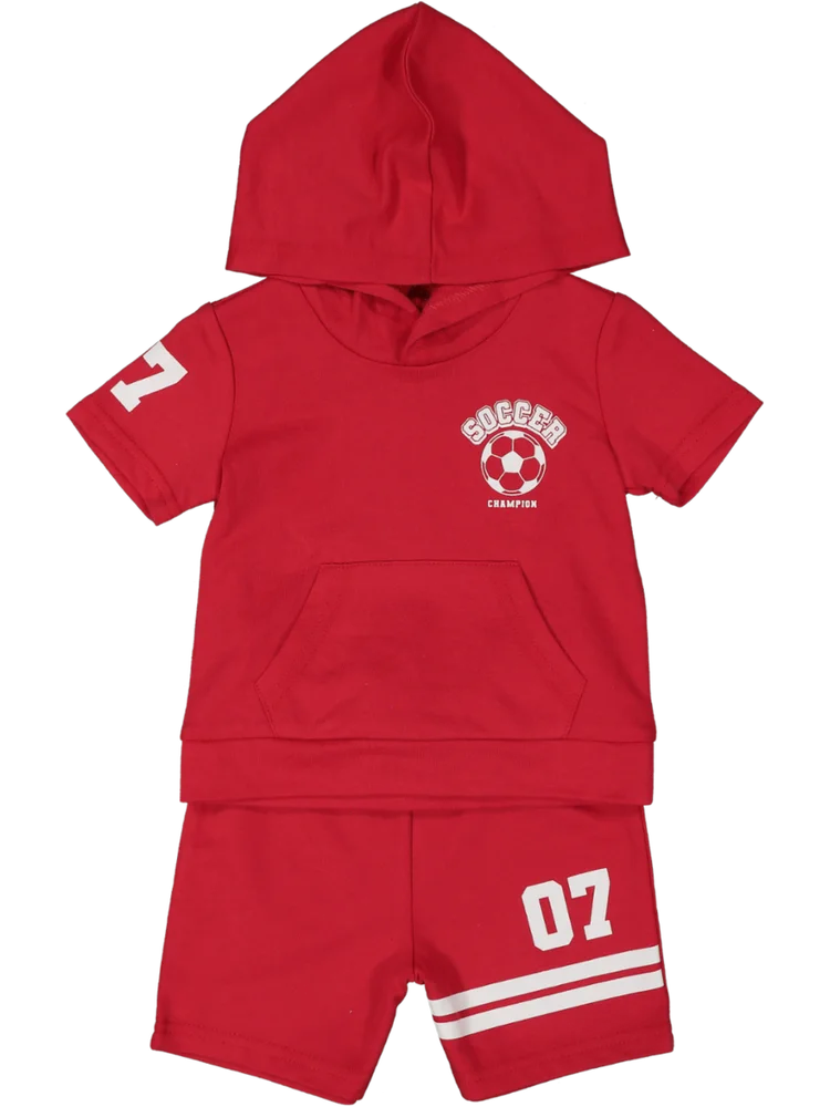 Red Hoody And Shorts Set