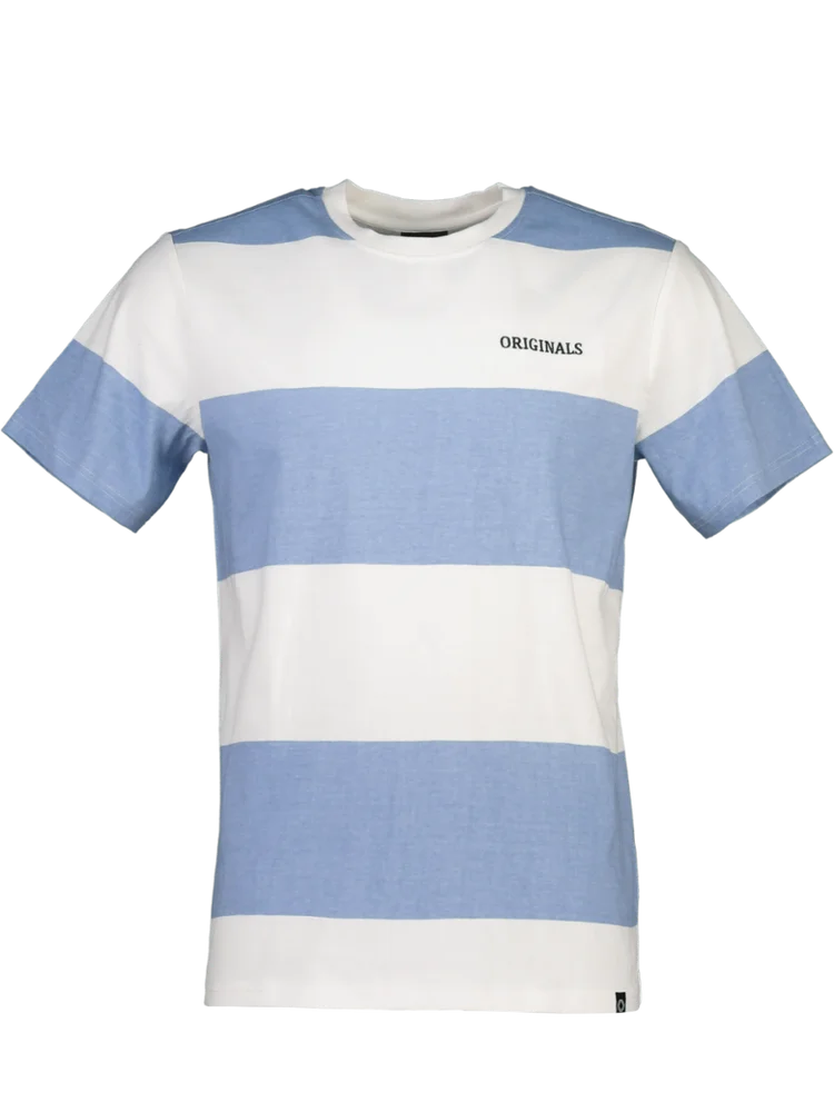 Blue And White Embroidered Striped T-Shirt