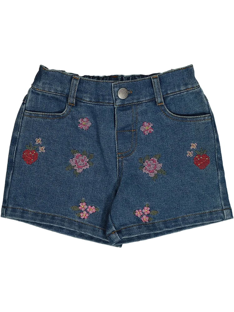 Blue Embroidery Denim Shorts