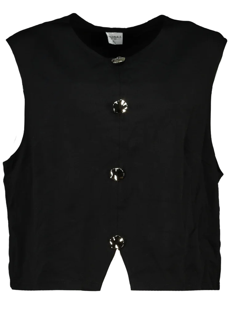 Black Button-Front Vest Top