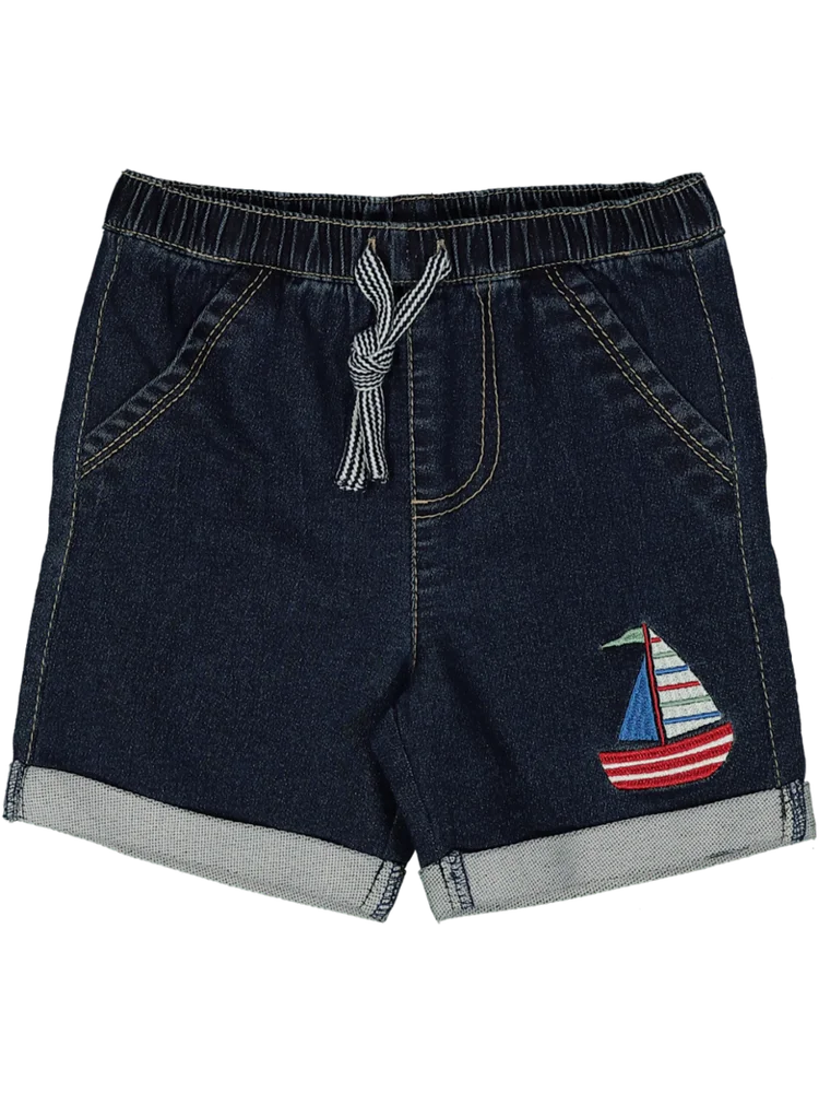 Sailboat Embroidered Denim Shorts