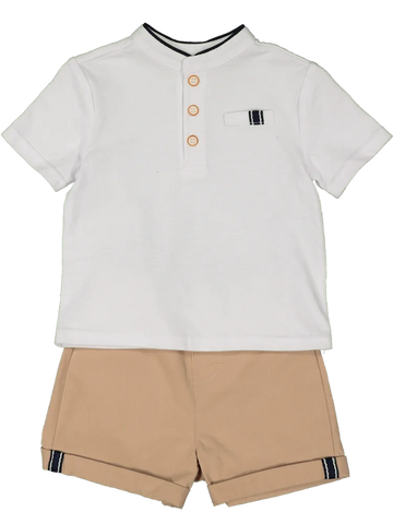 Trim Collared Shirt And Shorts Set