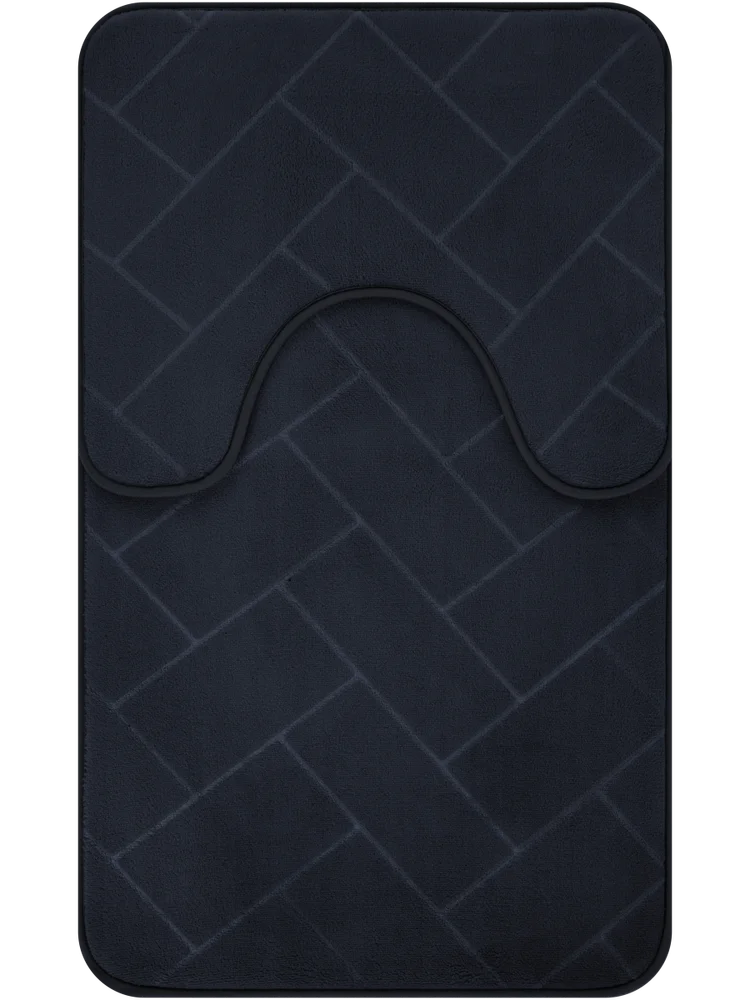 2 Piece Navy Embossed Foam Bath Mat Set