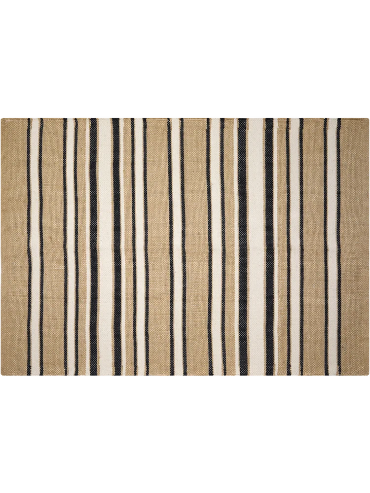 Cream And Black Cotton Woven Jute Rug 100x140cm