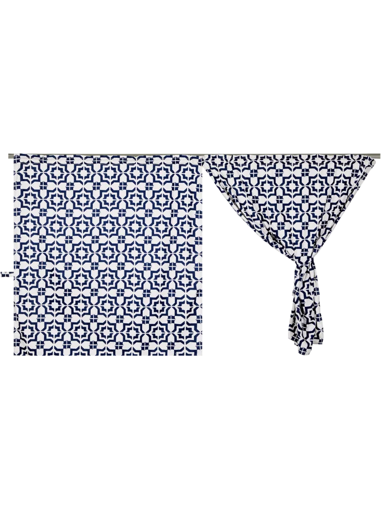 Geo Tile Taped Unlined Printed Café Curtain Set 120x230cm