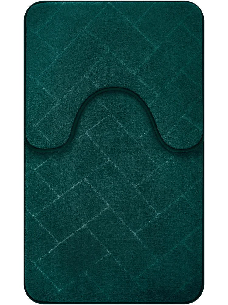 2 Piece Forest Green Embossed Foam Bath Mat Set