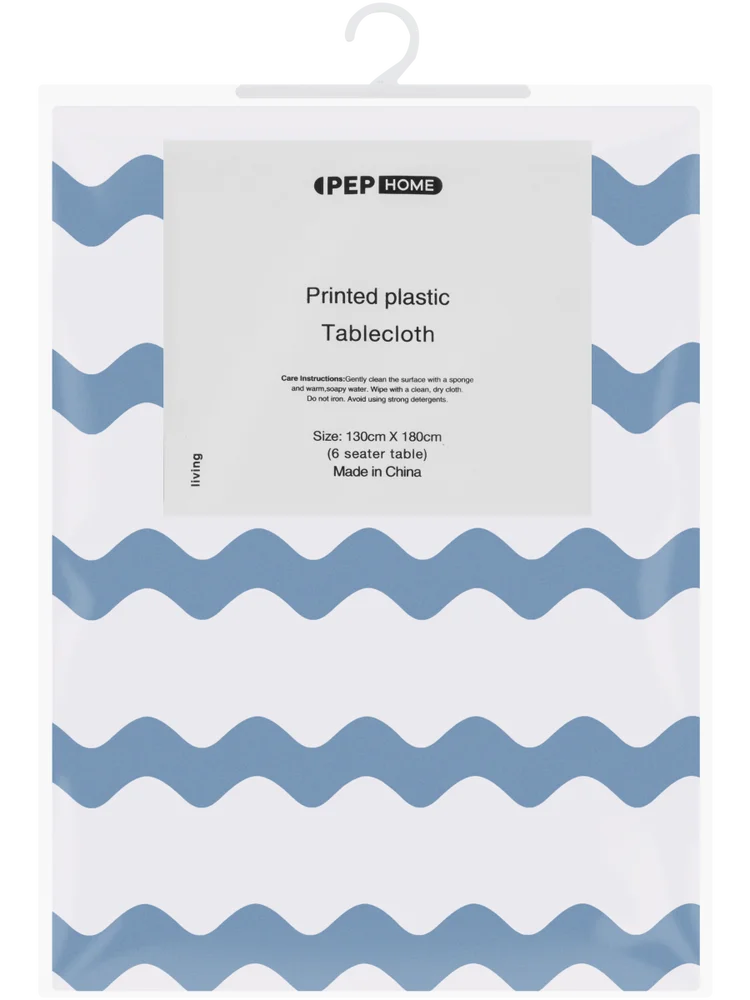 Blue Squiggle Printed Plastic Tablecloth