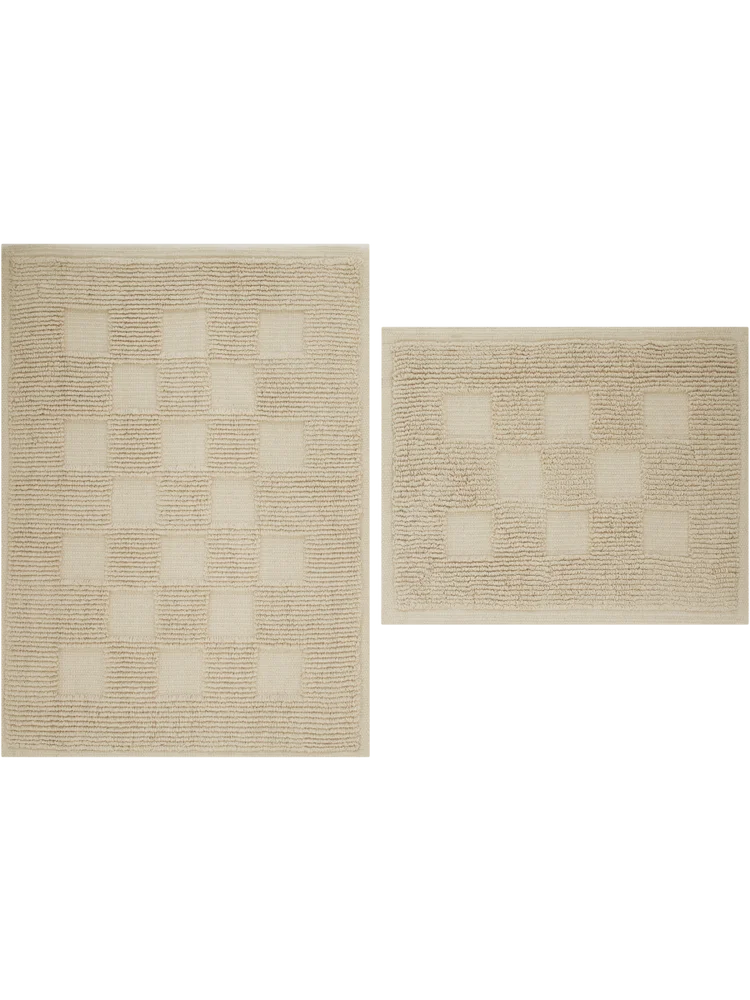 2 Piece Beige Bath Mat Set