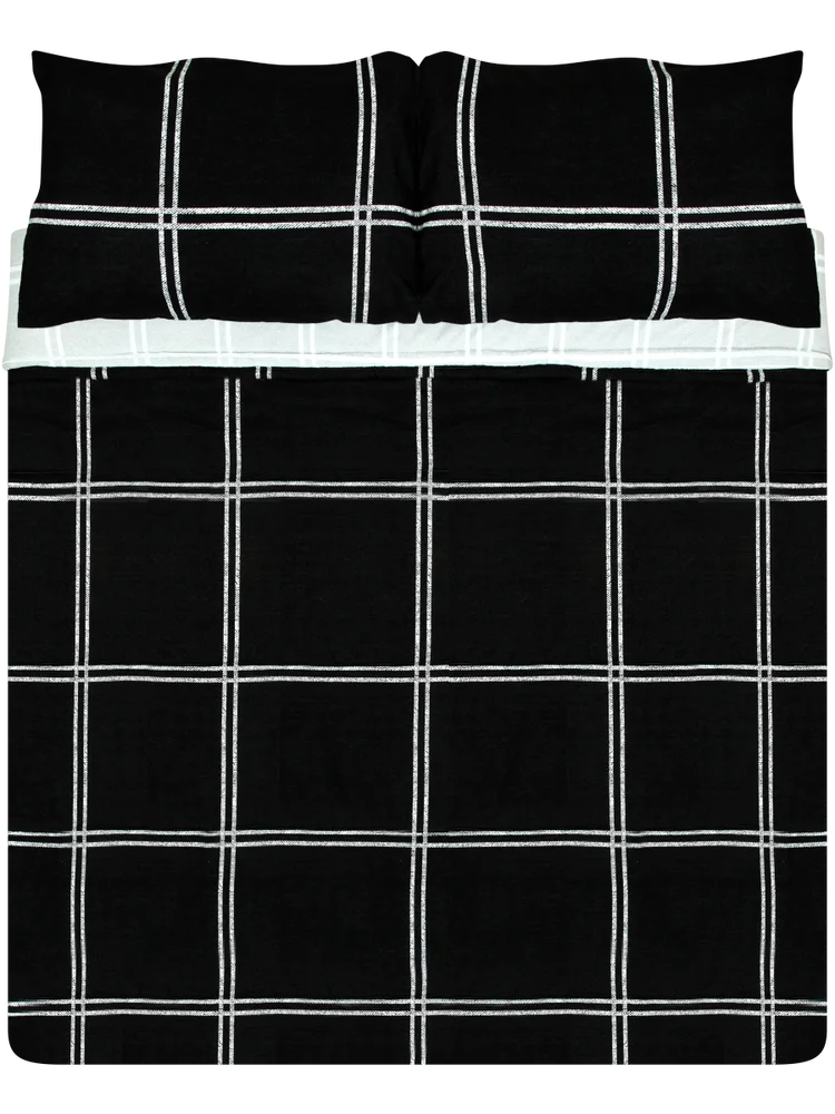 Queen Bed Mono Grid Comforter Set