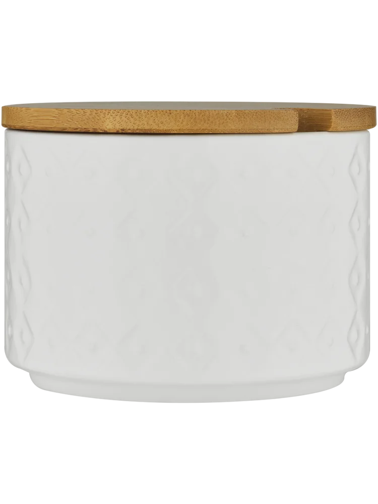 Ceramic Sugar Pot With Wooden Lid 10x10cm