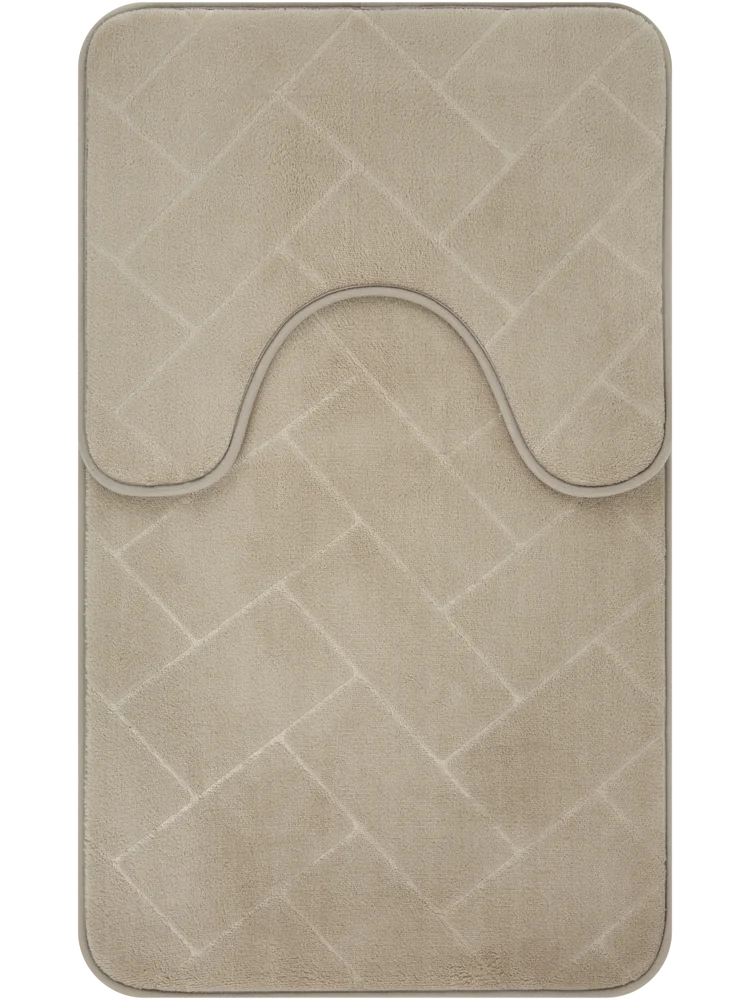2 Piece Taupe Embossed Foam Bath Mat Set
