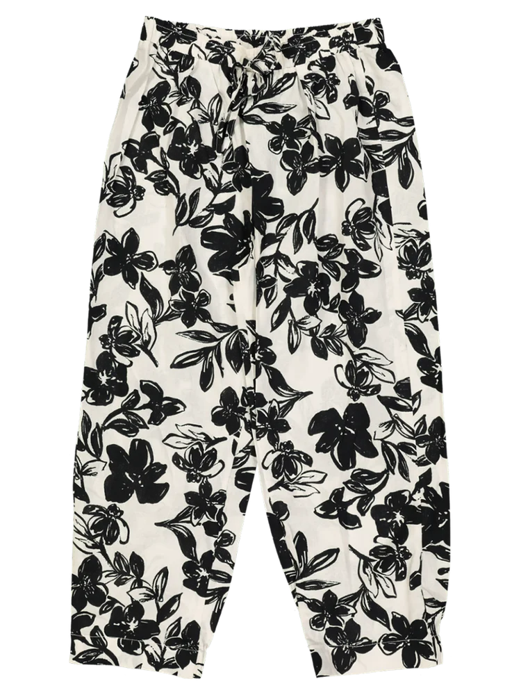Woven Black And White Floral Pants