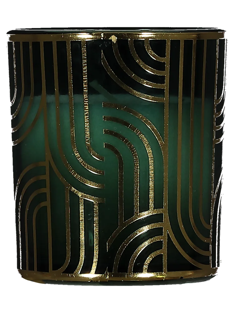 Glass Candle With Gold Print