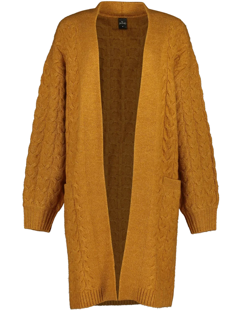 Mustard Yellow Cable-Knit Cardigan