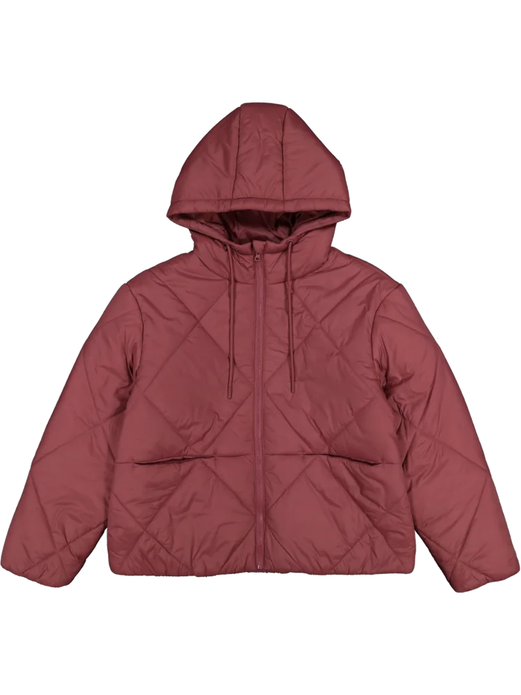 Maroon Hooded Puffer Jacket