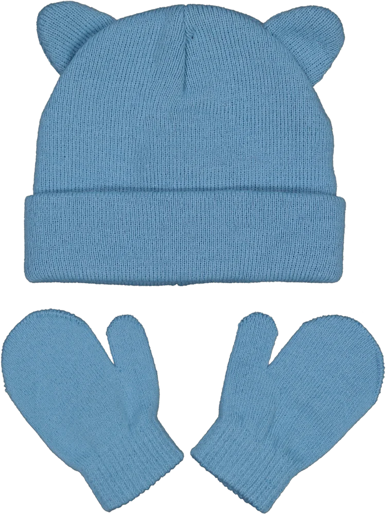Blue Beanie Mitten Set