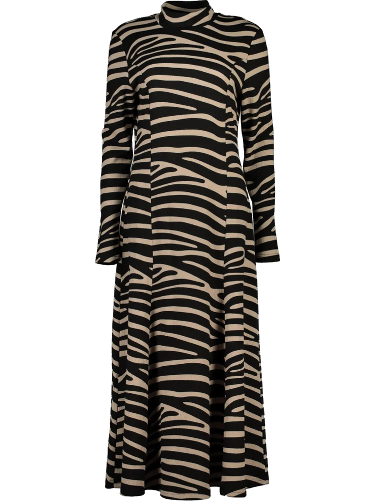 Mock Neck Animal Print Long Sleeve Dress