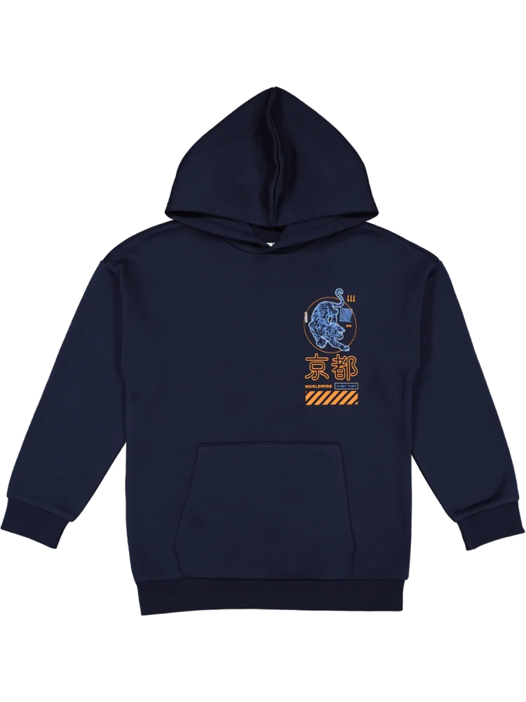 Blue Printed Hoodie