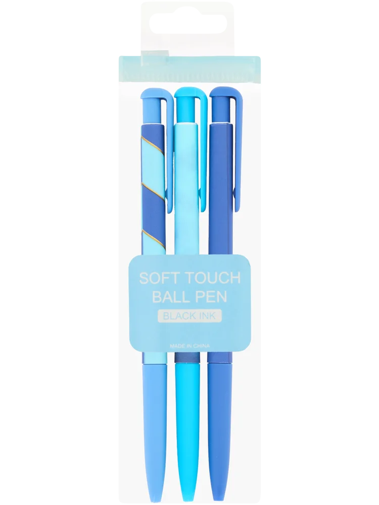 3 Pack Black Soft Touch Ball Pens