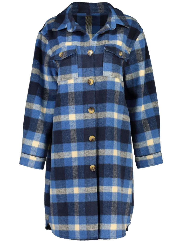 Blue Plaid Shacket Dress