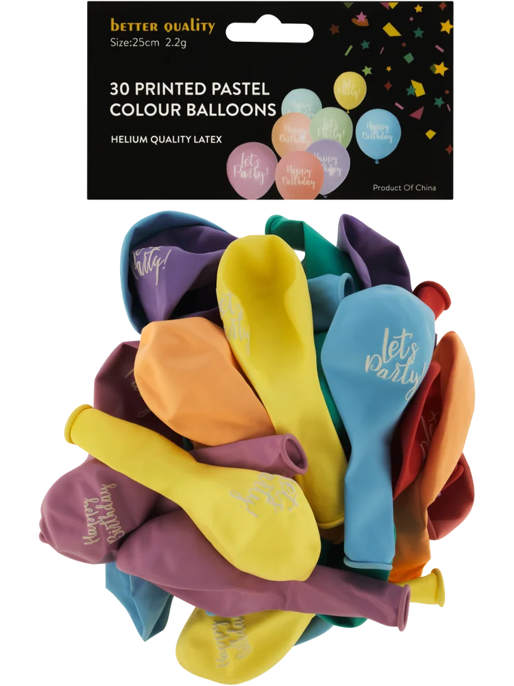 30 Pack Let's Play Pastel Colour Balloons (1)