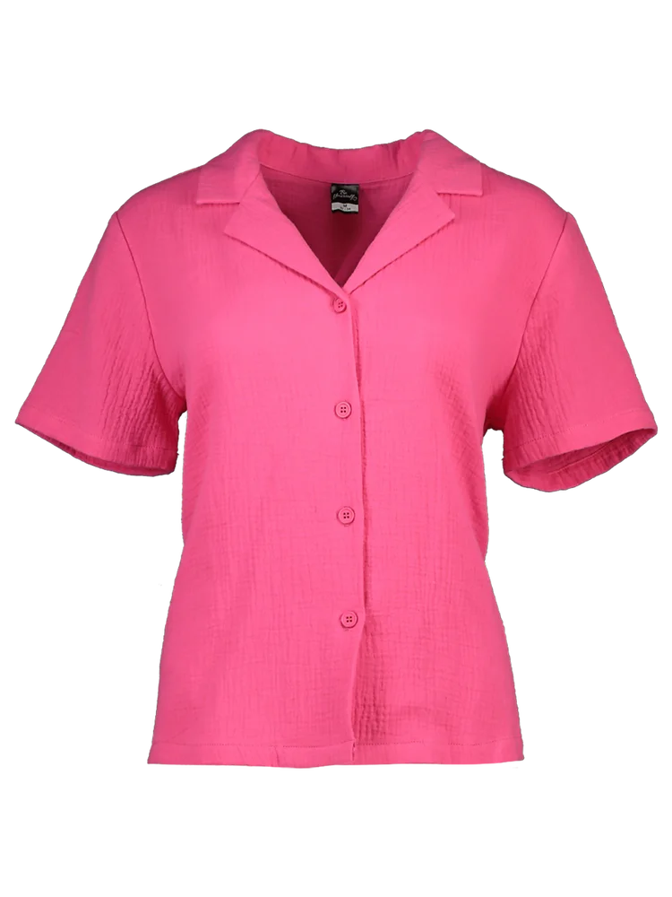 Plain Pink Button Short Sleeve Shirt