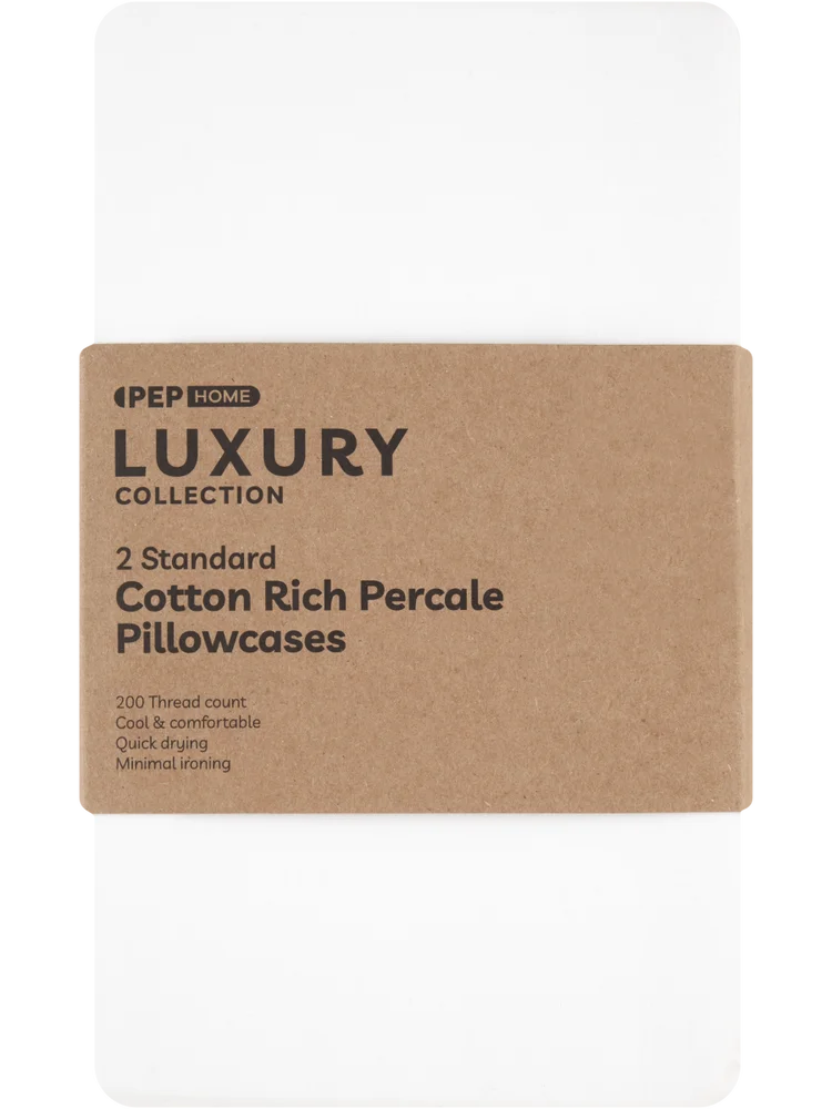 2 Pack Luxury Collection Cotton Rich Percale Standard Pillowcase