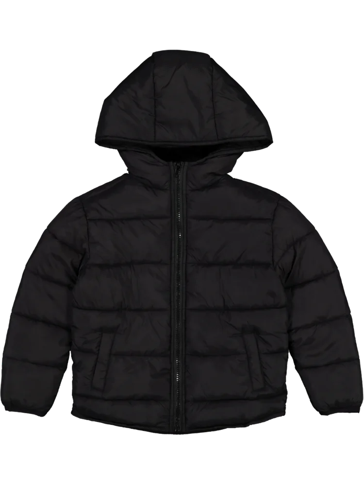 Black Zip Through Puffer Jacket