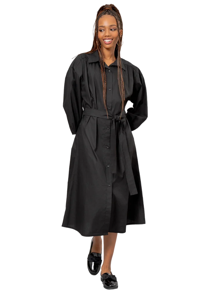 Tie-Belt Tunnel Shirt Dress Black