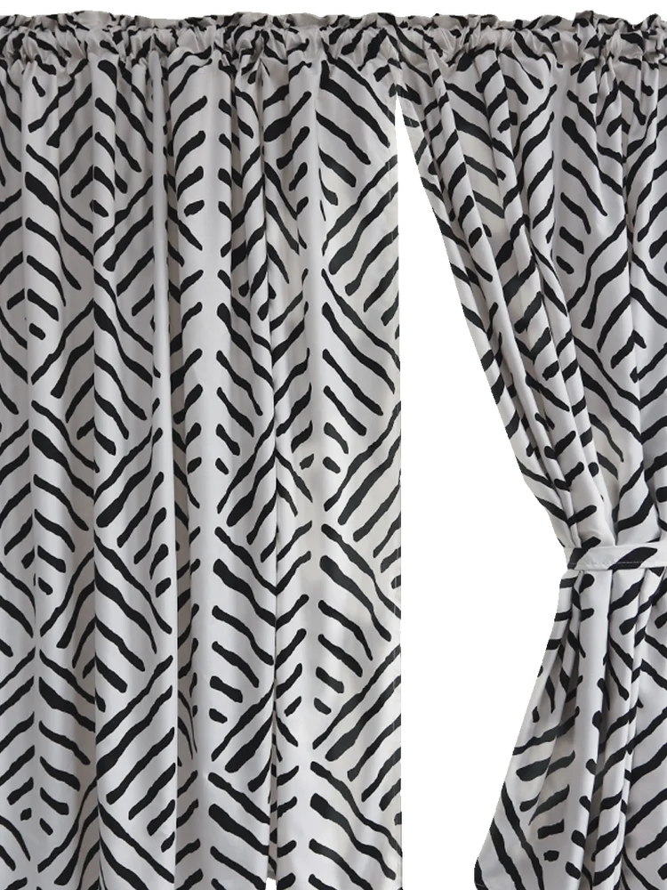 Geo Black Cafe Printed Curtain