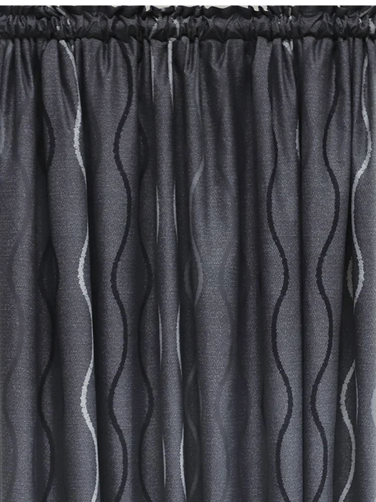 Charcoal Waves Lined Printed Curtain