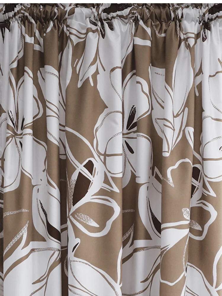 Natural Floral Unlined Microfiber Printed Curtain