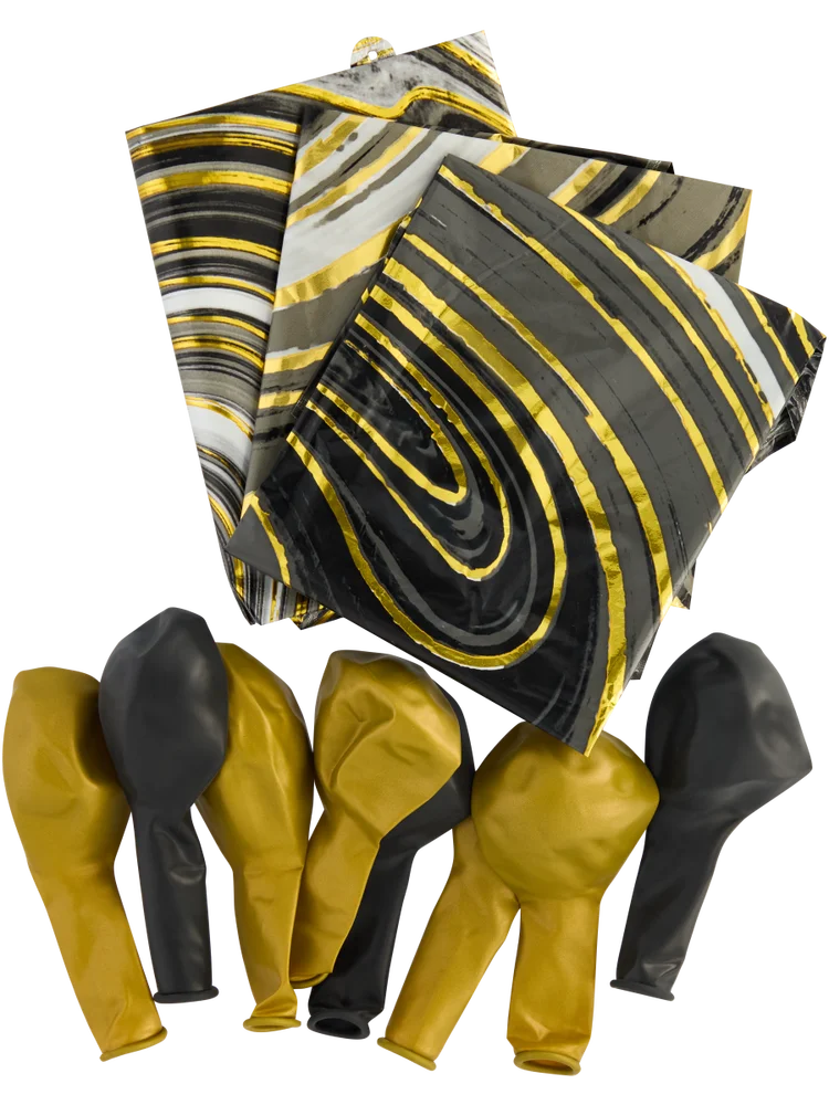 11 Piece Black Marble Balloons