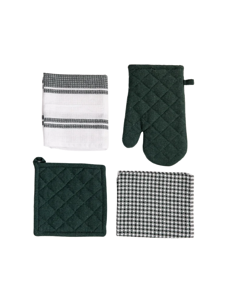 Green Oven Glove Potholder And Dishcloth Set