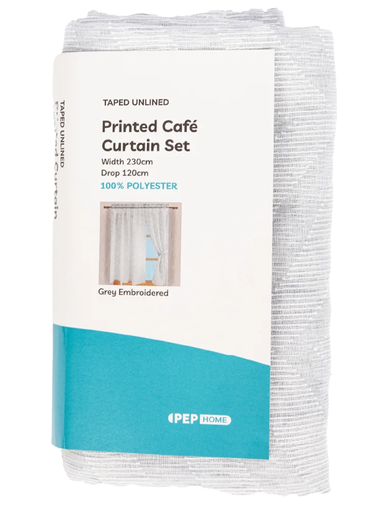Grey Cafe Embroidered Curtain Set