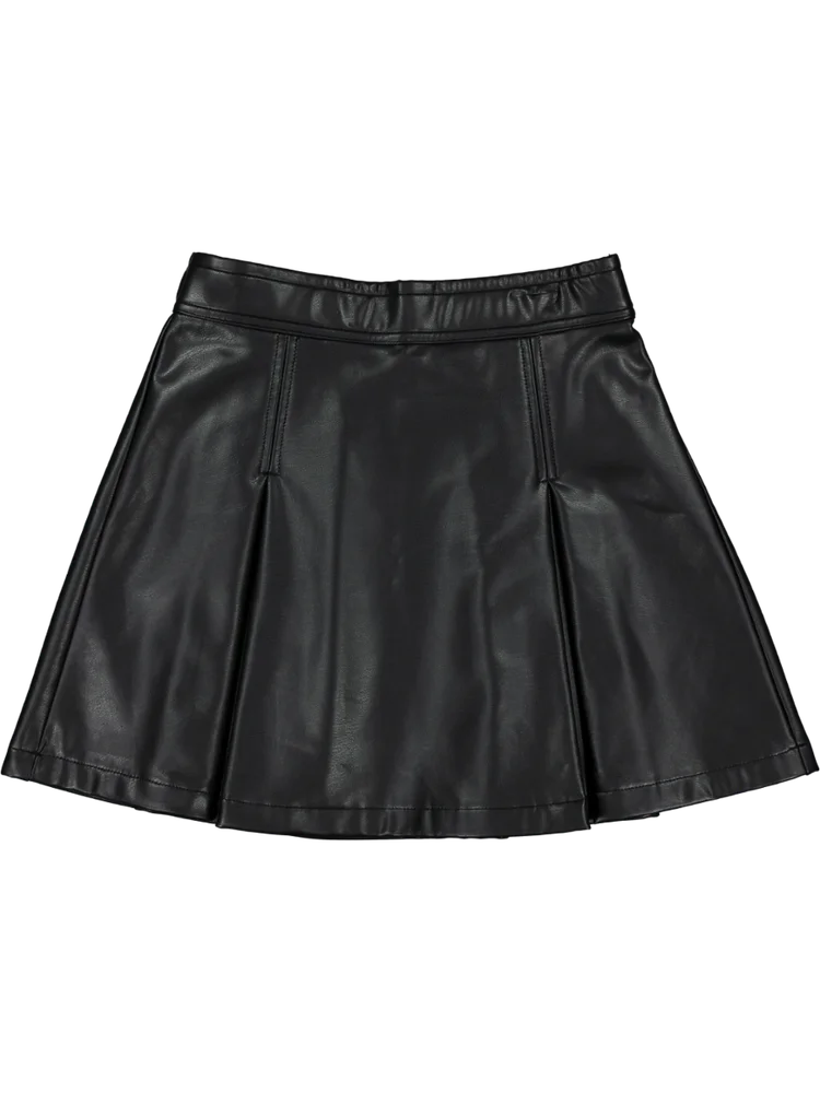Black Faux Leather Pleated Mini Skirt