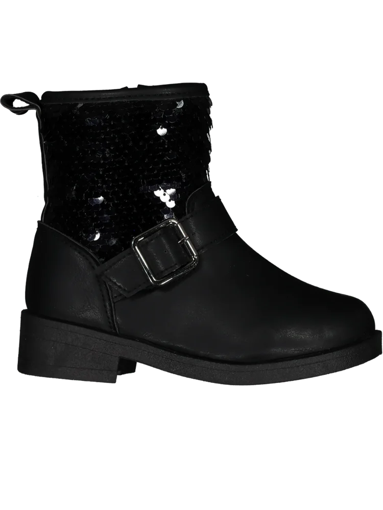 Black Buckle Strap Ankle Boot