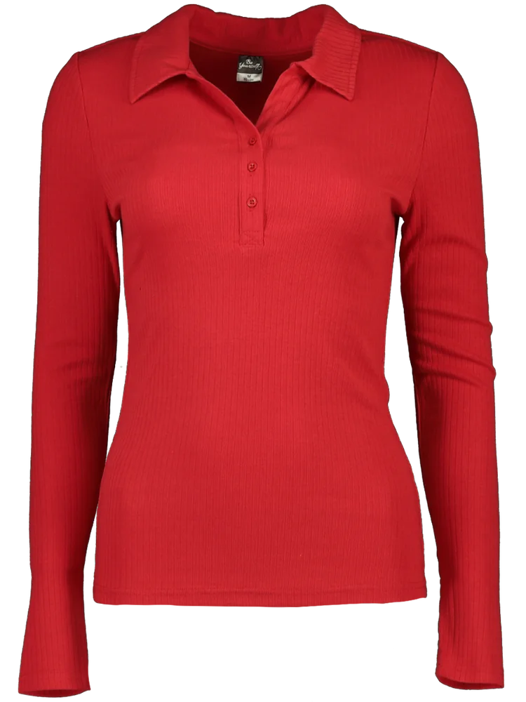 Long Sleeve Collar Top Red