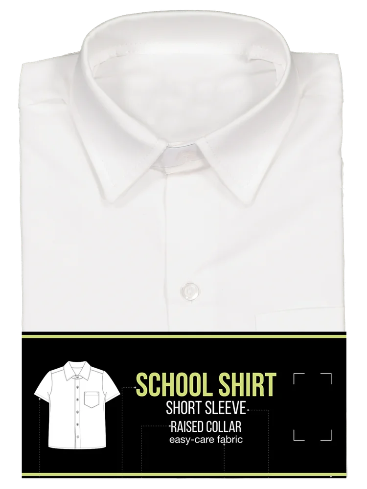 Boys White Short Sleeve Primary School Raised Collar Shirt