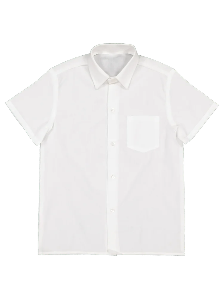 Boys White Short Sleeve Primary School Raised Collar Shirt (1)