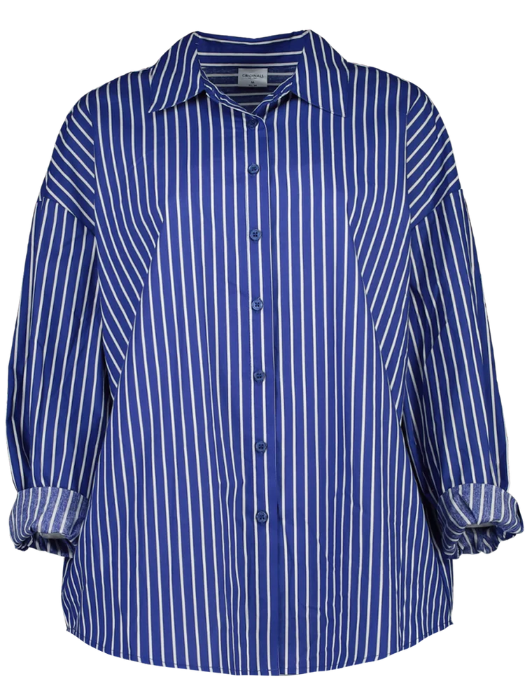 White And Blue Stripe Boyfriend Shirt