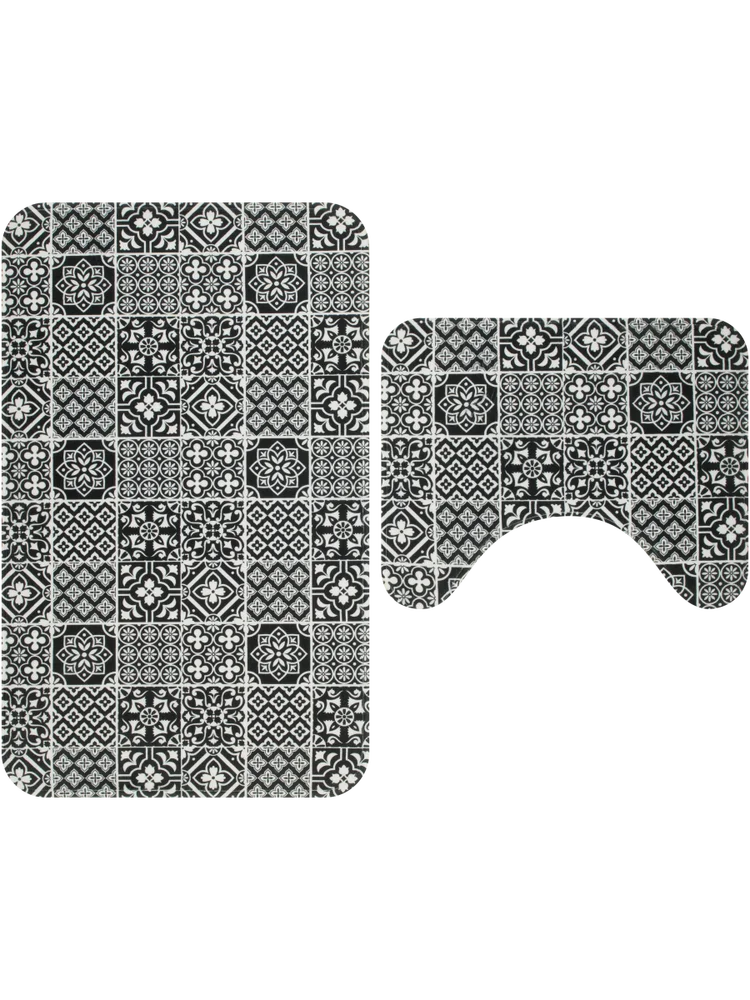 2 Piece Black and White Bath Mat Set