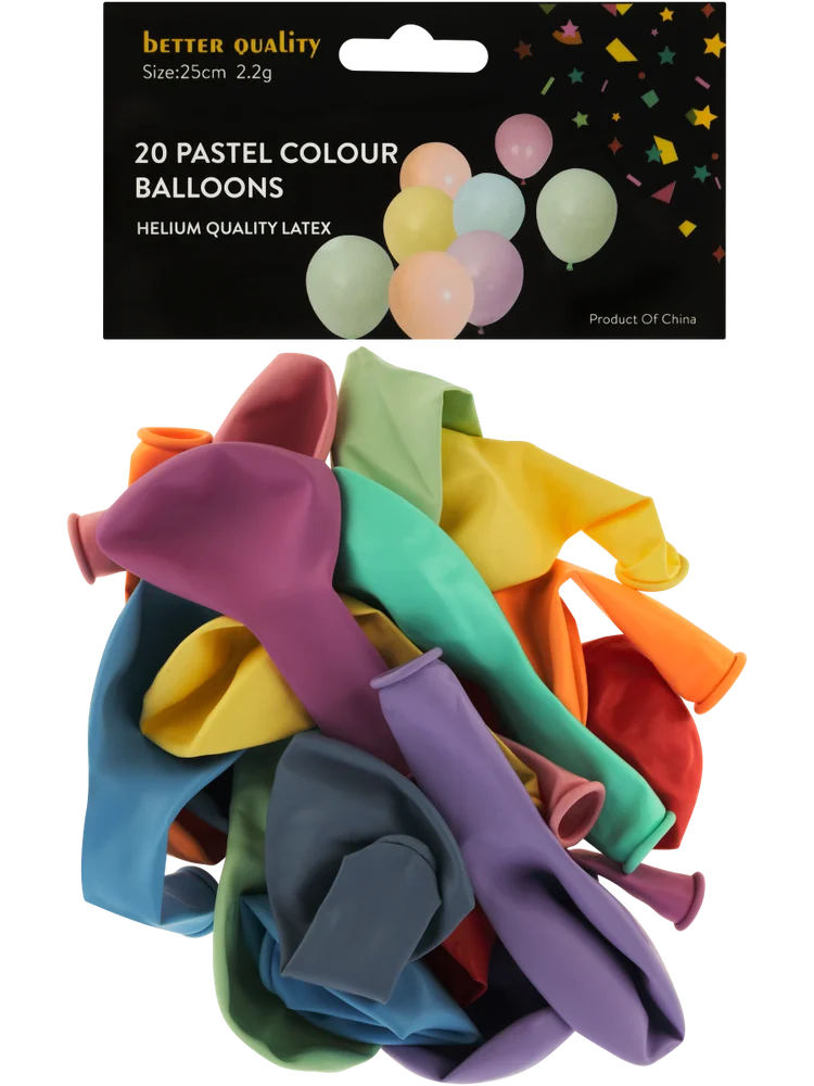 20 Pack Pastel Colour Balloons
