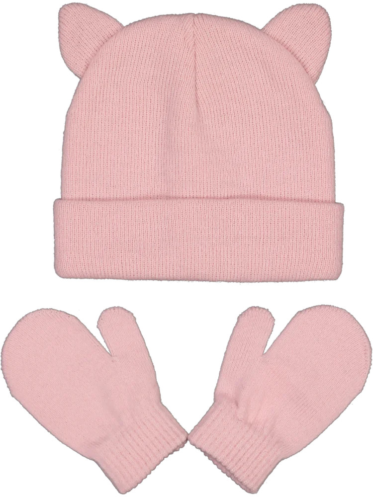 Pink Beanie Mitten Set