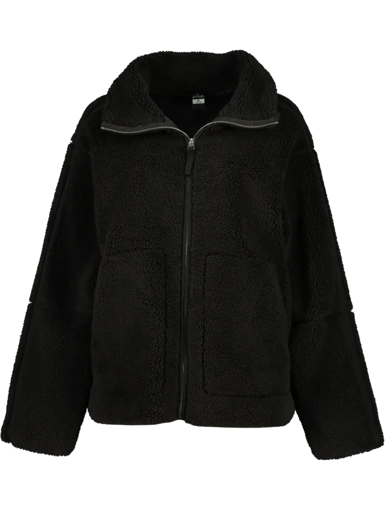 Black Zip Through Teddy Jacket