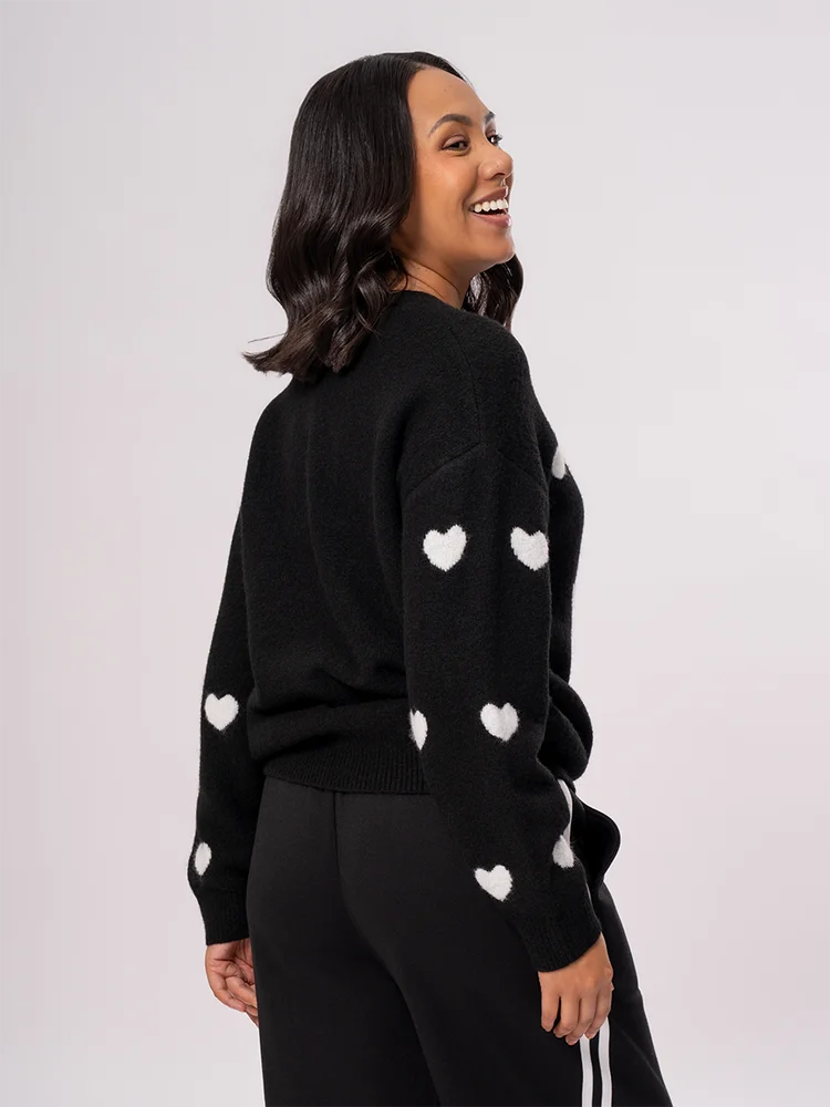 Black Heart Print Knit Pullover – PEP Online